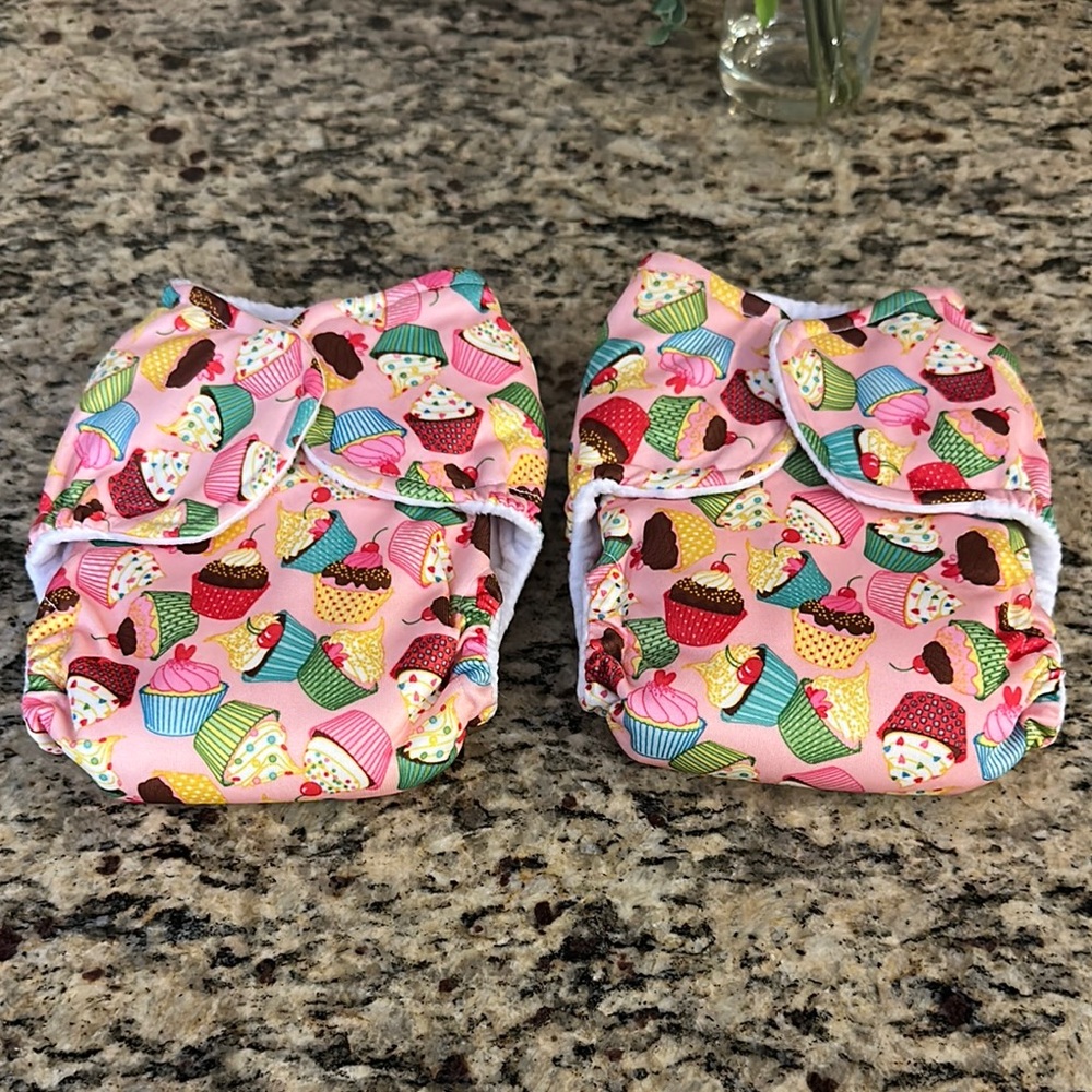 NEW Cupcake Print Kids Cloth Diapers All-In-Ones AIO Covers with inserts